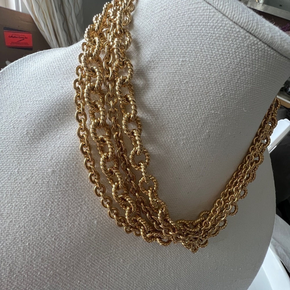 1DAY SALE Estate 4-Layer Chain Gold Plated Necklace Vintage Chunky Heavy       